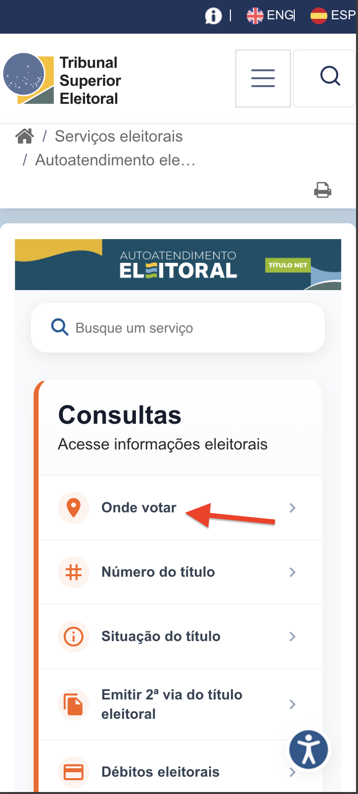 Tela do serviço de consulta do local de votação no site oficial do TSE