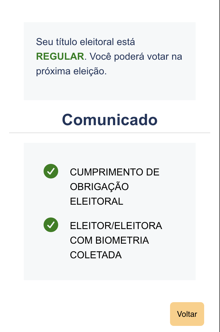 Formulário de consulta da situação eleitoral no site do TSE